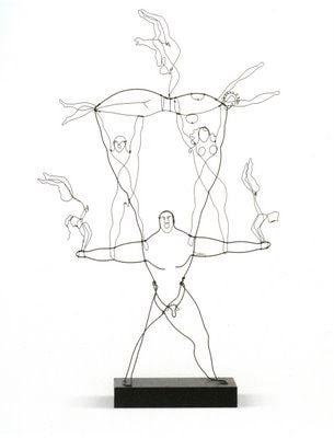 Wire sculpture of a family of acrobats